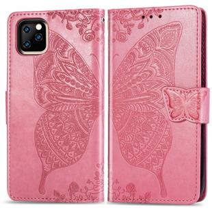 For iPhone 11 Pro Butterfly Love Flowers Embossing Horizontal Flip Leather Case with Holder & Card Slots & Wallet & Lanyard(Pink)