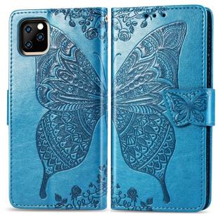 For iPhone 11 Butterfly Love Flowers Embossing Horizontal Flip Leather Case , with Holder & Card Slots & Wallet & Lanyard(Blue)