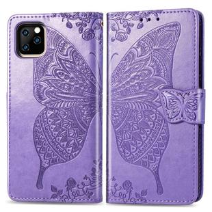 For iPhone 11 Butterfly Love Flowers Embossing Horizontal Flip Leather Case , with Holder & Card Slots & Wallet & Lanyard(Light purple)