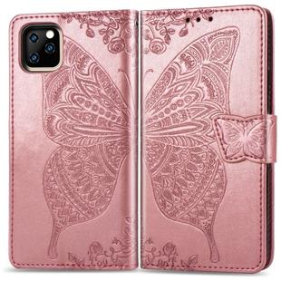 For iPhone 11 Butterfly Love Flowers Embossing Horizontal Flip Leather Case , with Holder & Card Slots & Wallet & Lanyard(Rose gold)