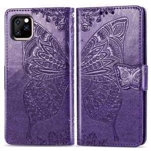 For iPhone 11 Pro Max Butterfly Love Flowers Embossing Horizontal Flip Leather Case For  iPhone 11 Pro Max  with Holder & Card Slots & Wallet & Lanyard(Dark purple)