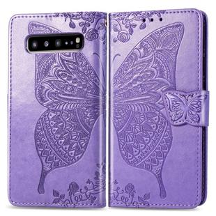 Butterfly Love Flowers Embossing Horizontal Flip Leather Case For Galaxy S10 5G with Holder & Card Slots & Wallet & Lanyard(Light purple)