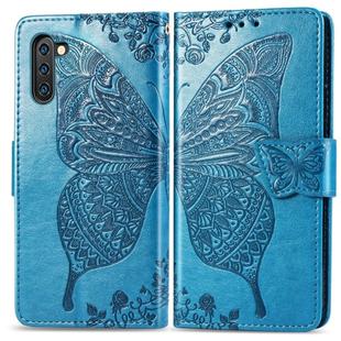 Butterfly Love Flowers Embossing Horizontal Flip Leather Case For Galaxy Note 10 with Holder & Card Slots & Wallet & Lanyard(Blue)