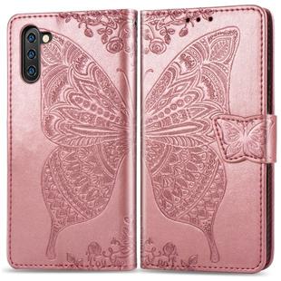 Butterfly Love Flowers Embossing Horizontal Flip Leather Case For Galaxy Note 10 with Holder & Card Slots & Wallet & Lanyard(Rose gold)