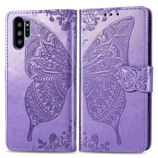 Butterfly Love Flowers Embossing Horizontal Flip Leather Case For Galaxy Note10+ with Holder & Card Slots & Wallet & Lanyard(Lighe purple)