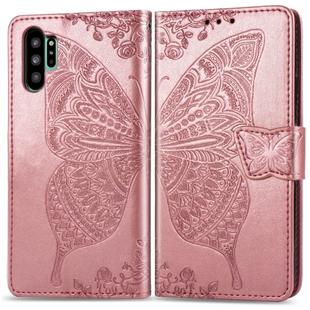Butterfly Love Flowers Embossing Horizontal Flip Leather Case For Galaxy Note10+ with Holder & Card Slots & Wallet & Lanyard(Rose gold)