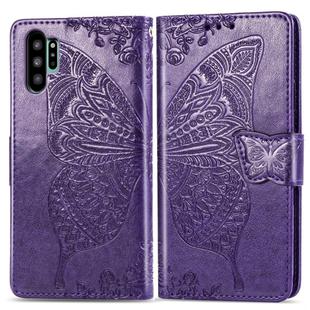 Butterfly Love Flowers Embossing Horizontal Flip Leather Case For Galaxy Note10+ with Holder & Card Slots & Wallet & Lanyard(Dark purple)