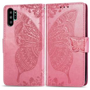 Butterfly Love Flowers Embossing Horizontal Flip Leather Case For Galaxy Note10+ with Holder & Card Slots & Wallet & Lanyard(Pink)