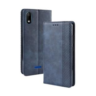 Magnetic Buckle Retro Crazy Horse Texture Horizontal Flip Leather Case for Wiko Y60, with Holder & Card Slots & Photo Frame(Blue)