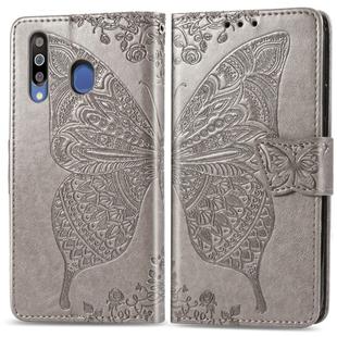 Butterfly Love Flowers Embossing Horizontal Flip Leather Case For Galaxy M30 with Holder & Card Slots & Wallet & Lanyard(Gray)