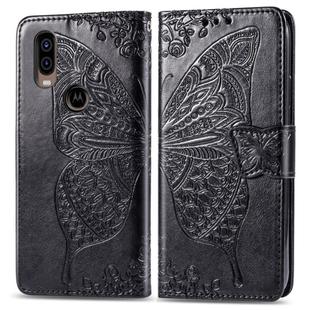 Butterfly Love Flowers Embossing Horizontal Flip Leather Case For Motorola P40 with Holder & Card Slots & Wallet & Lanyard(Black)