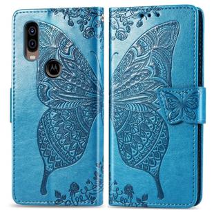 Butterfly Love Flowers Embossing Horizontal Flip Leather Case For Motorola P40 with Holder & Card Slots & Wallet & Lanyard(Blue)