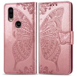 Butterfly Love Flowers Embossing Horizontal Flip Leather Case For Motorola P40 with Holder & Card Slots & Wallet & Lanyard(Rose gold)