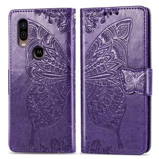 Butterfly Love Flowers Embossing Horizontal Flip Leather Case For Motorola P40 with Holder & Card Slots & Wallet & Lanyard(Dark purple)