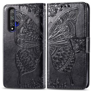 Butterfly Love Flowers Embossing Horizontal Flip Leather Case For Huawei Honor 20 with Holder & Card Slots & Wallet & Lanyard(Black)