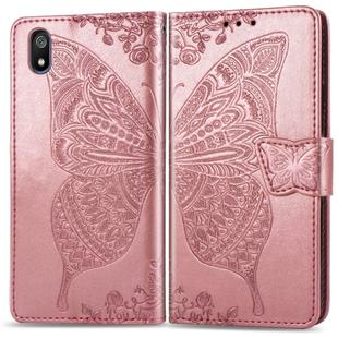 Butterfly Love Flowers Embossing Horizontal Flip Leather Case For Xiaomi Redmi 7A with Holder & Card Slots & Wallet & Lanyard(Rose gold)