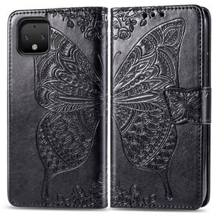 Butterfly Love Flowers Embossing Horizontal Flip Leather Case For Google Pixel 4 with Holder & Card Slots & Wallet & Lanyard(Black)