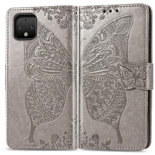 Butterfly Love Flowers Embossing Horizontal Flip Leather Case For Google Pixel 4 with Holder & Card Slots & Wallet & Lanyard(Gray)