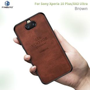 PINWUYO Shockproof Waterproof Full Coverage TPU + PU cloth+Anti-shock cotton Protective Case  for Sony Xperia 10 Plus / XA3 Ultra(Brown)