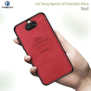 PINWUYO Shockproof Waterproof Full Coverage TPU + PU cloth+Anti-shock cotton Protective Case  for Sony Xperia 10 Plus / XA3 Ultra(Red)