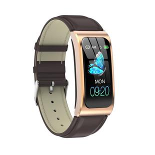AK12 1.14 inch IPS Color Screen Smart Watch IP68 Waterproof,Leather Watchband,Support Call Reminder /Heart Rate Monitoring/Blood Pressure Monitoring/Sleep Monitoring/Predict Menstrual Cycle Intelligently(Gold)