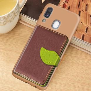 Litchi Pattern Card Bag Wallet Bracket + TPU Phone Case with Card Slot Wallet Bracket Function For Galaxy A40(Brown)