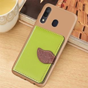 Litchi Pattern Card Bag Wallet Bracket + TPU Phone Case with Card Slot Wallet Bracket Function For Galaxy A30(Green)