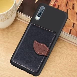 Litchi Pattern Card Bag Wallet Bracket + TPU Phone Case with Card Slot Wallet Bracket Function For Galaxy A50(Black)
