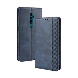 Magnetic Buckle Retro Crazy Horse Texture Horizontal Flip Leather Case for OPPO Reno 10x Zoom / Reno 5G , with Holder & Card Slots & Photo Frame(Blue)