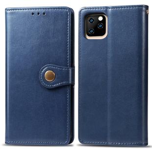 For iPhone 11 Pro Max Retro Solid Color Leather Buckle Mobile Phone Protection Leather Case with Photo Frame & Card Slot & Wallet & Bracket Function (Blue)