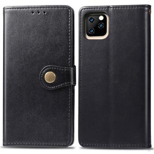 For iPhone 11 Retro Solid Color Leather Buckle Mobile Phone Protection Leather Case with Photo Frame & Card Slot & Wallet & Bracket Function (Black)