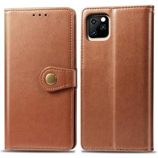 For iPhone 11 Retro Solid Color Leather Buckle Mobile Phone Protection Leather Case with Photo Frame & Card Slot & Wallet & Bracket Function (Brown)