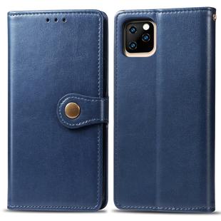 For iPhone 11 Retro Solid Color Leather Buckle Mobile Phone Protection Leather Case with Photo Frame & Card Slot & Wallet & Bracket Function (Blue)