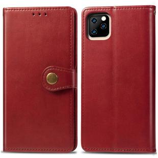 For iPhone 11 Retro Solid Color Leather Buckle Mobile Phone Protection Leather Case with Photo Frame & Card Slot & Wallet & Bracket Function (Red)