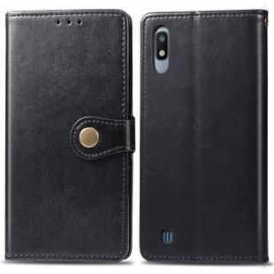 Retro Solid Color Leather Buckle Mobile Phone Protection Leather Case with Photo Frame & Card Slot & Wallet & Bracket Function for Galaxy A10(Black)