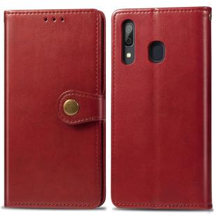 Retro Solid Color Leather Buckle Mobile Phone Protection Leather Case with Photo Frame & Card Slot & Wallet & Bracket Function for Galaxy A20 / A30(Red)