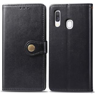 Retro Solid Color Leather Buckle Mobile Phone Protection Leather Case with Photo Frame & Card Slot & Wallet & Bracket Function for Galaxy A40(Black)