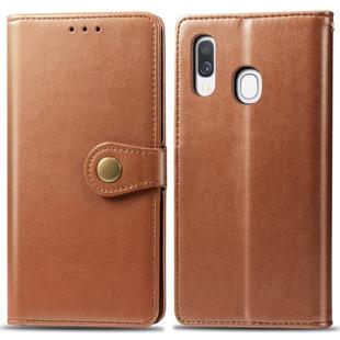 Retro Solid Color Leather Buckle Mobile Phone Protection Leather Case with Photo Frame & Card Slot & Wallet & Bracket Function for Galaxy A40(Brown)