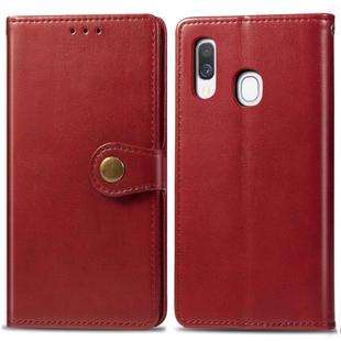 Retro Solid Color Leather Buckle Mobile Phone Protection Leather Case with Photo Frame & Card Slot & Wallet & Bracket Function for Galaxy A40(Red)