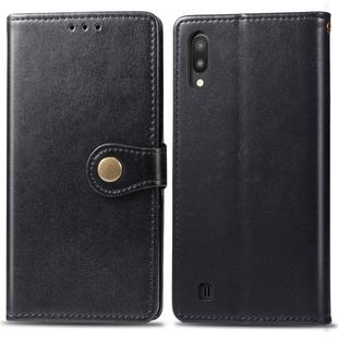 Retro Solid Color Leather Buckle Mobile Phone Protection Leather Case with Photo Frame & Card Slot & Wallet & Bracket Function for Galaxy M10(Black)