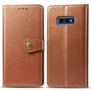 Retro Solid Color Leather Buckle Mobile Phone Protection Leather Case with Photo Frame & Card Slot & Wallet & Bracket Function for Galaxy S10e(Brown)