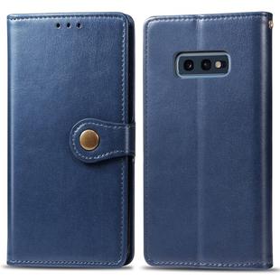 Retro Solid Color Leather Buckle Mobile Phone Protection Leather Case with Photo Frame & Card Slot & Wallet & Bracket Function for Galaxy S10e(Blue)