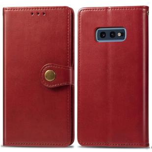 Retro Solid Color Leather Buckle Mobile Phone Protection Leather Case with Photo Frame & Card Slot & Wallet & Bracket Function for Galaxy S10e(Red)