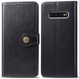 Retro Solid Color Leather Buckle Mobile Phone Protection Leather Case with Photo Frame & Card Slot & Wallet & Bracket Function for Galaxy S10 Plus(Black)