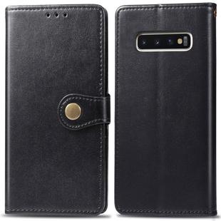 Retro Solid Color Leather Buckle Mobile Phone Protection Leather Case with Photo Frame & Card Slot & Wallet & Bracket Function for Galaxy S10(Black)