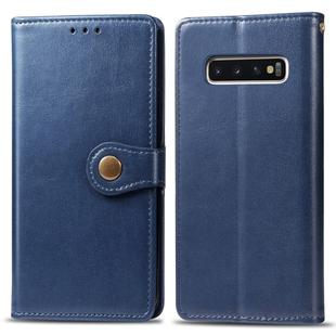 Retro Solid Color Leather Buckle Mobile Phone Protection Leather Case with Photo Frame & Card Slot & Wallet & Bracket Function for Galaxy S10(Blue)