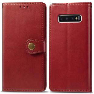 Retro Solid Color Leather Buckle Mobile Phone Protection Leather Case with Photo Frame & Card Slot & Wallet & Bracket Function for Galaxy S10(Red)