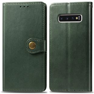 Retro Solid Color Leather Buckle Mobile Phone Protection Leather Case with Photo Frame & Card Slot & Wallet & Bracket Function for Galaxy S10(Green)