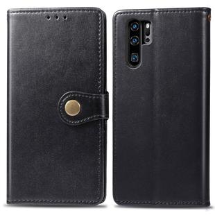 Retro Solid Color Leather Buckle Mobile Phone Protection Leather Case with Photo Frame & Card Slot & Wallet & Bracket Function for Huawei P30 Pro(Black)