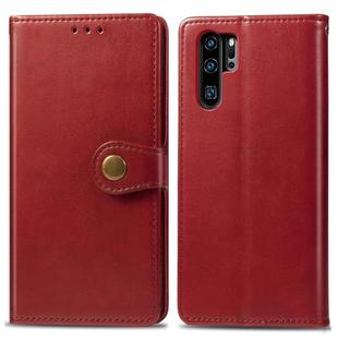 Retro Solid Color Leather Buckle Mobile Phone Protection Leather Case with Photo Frame & Card Slot & Wallet & Bracket Function for Huawei P30 Pro(Red)